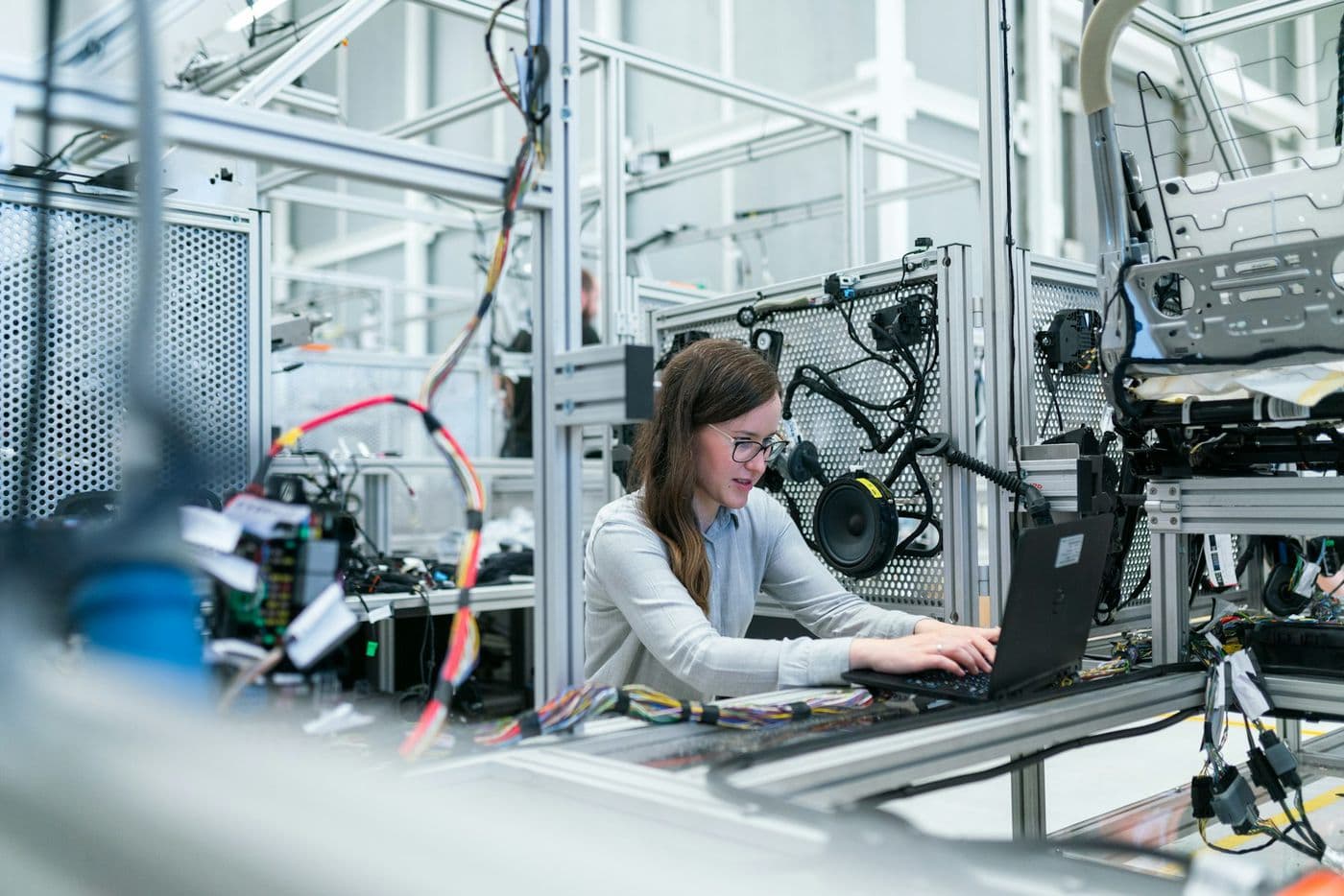 Skilled worker on a production line